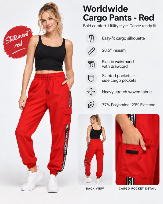 |ZA| Worldwide Cargo Pants - Red ONLY IN XS