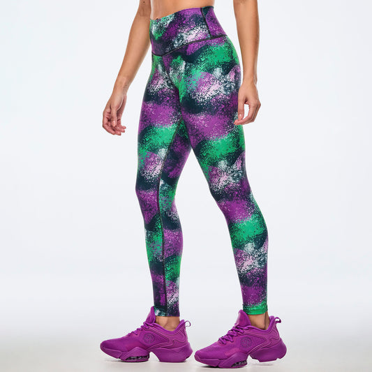 Apres Zumba® High Waisted Ankle Leggings - Green/Purple