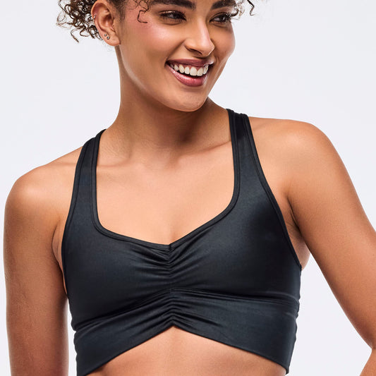 Zumba® Libre Shiny Longline Ruched Bra - Bold Black