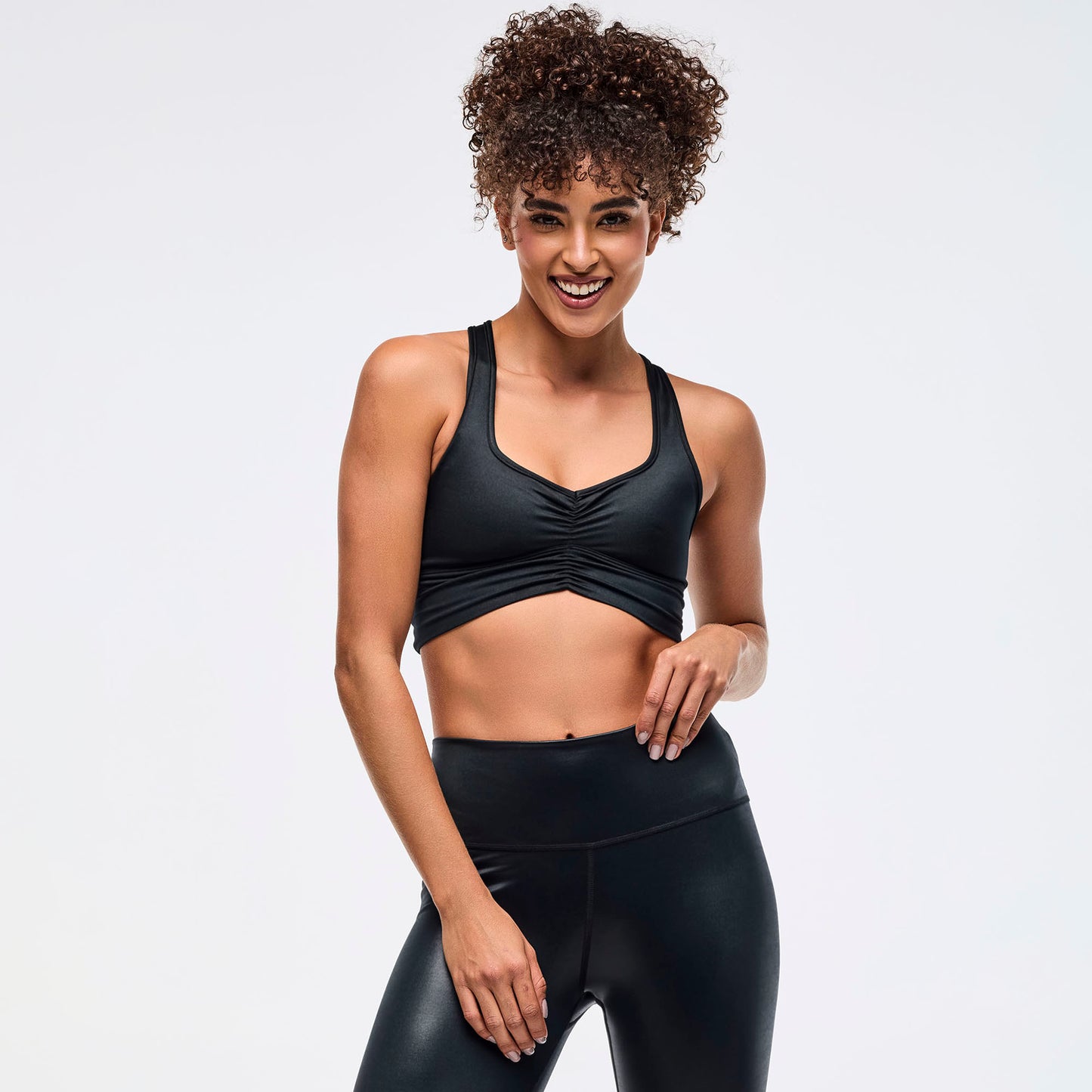 Zumba® Libre Shiny Longline Ruched Bra - Bold Black
