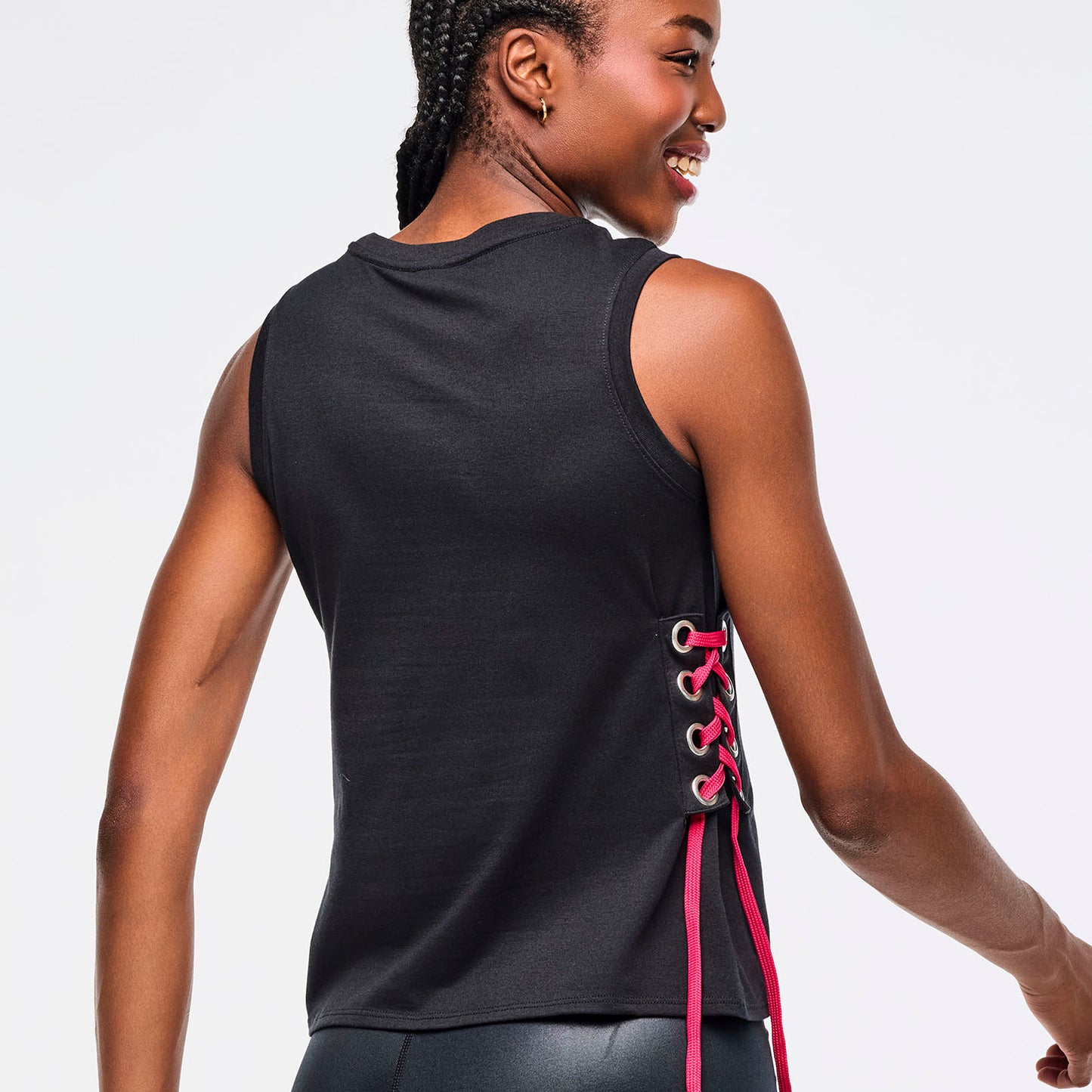 Zumba® Libre Tank With Lace Up Detail - Bold Black