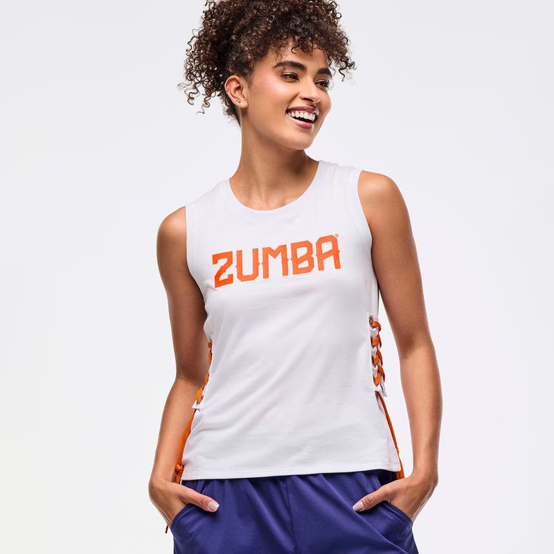 | Zumba® Libre Tank With Lace Up Detail - Wear It Out White