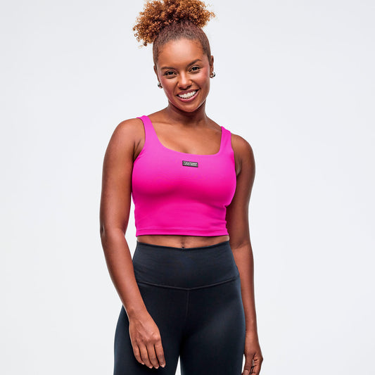 Sizzlin' Square Neck Crop Tank With Shelf Bra - Shocking Pink