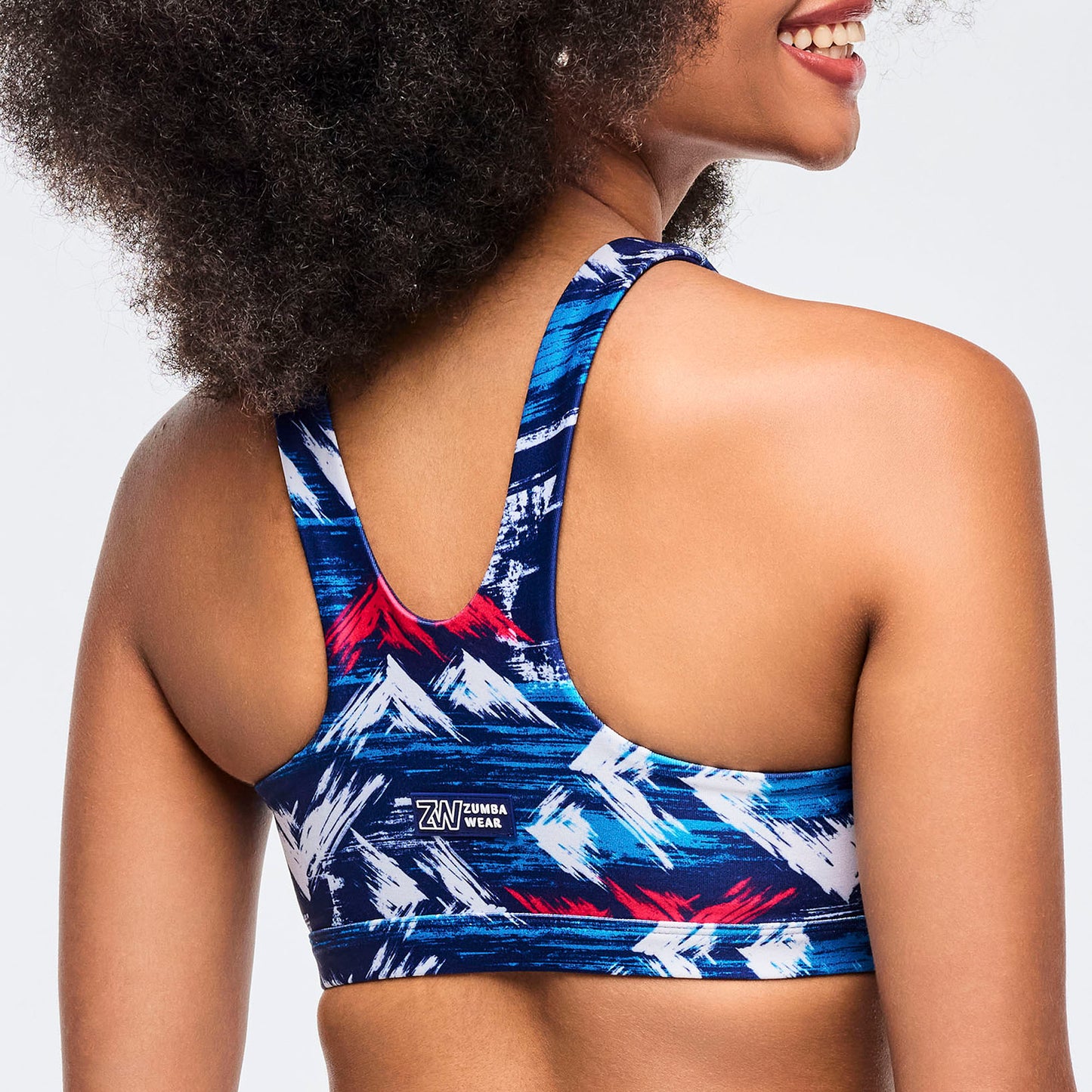 Apres Zumba® Racerback Bra With Encased Elastic - Blue/White