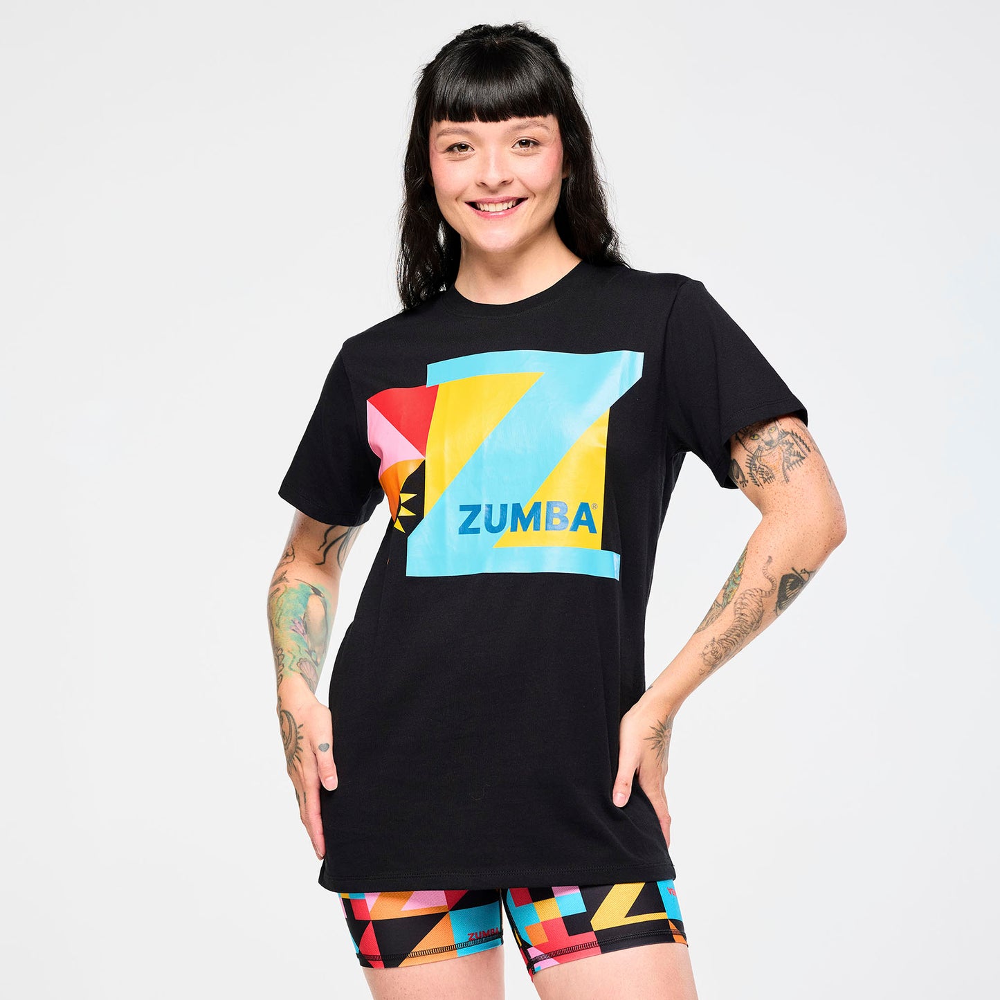 *LOW INVENTORY Zumba® Rays Crew Neck Tee - Bold Black