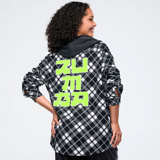 Eastern Flavor Flannel Shacket With Hood