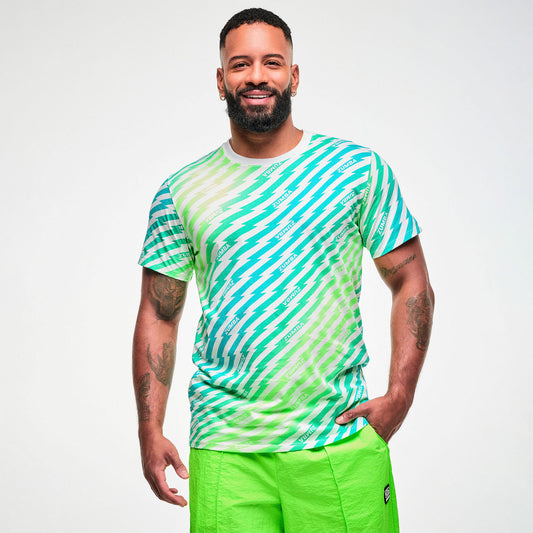 Electric Feel Unisex Crew Neck Tee - Green/Blue