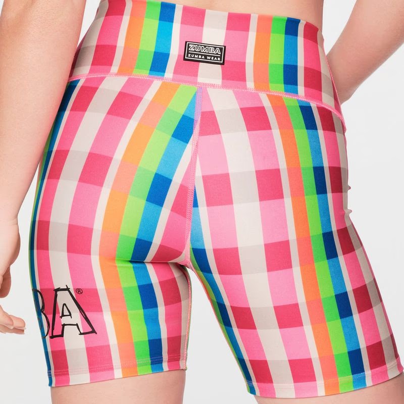 Zumba® Plaid Pop High Waisted Biker Shorts