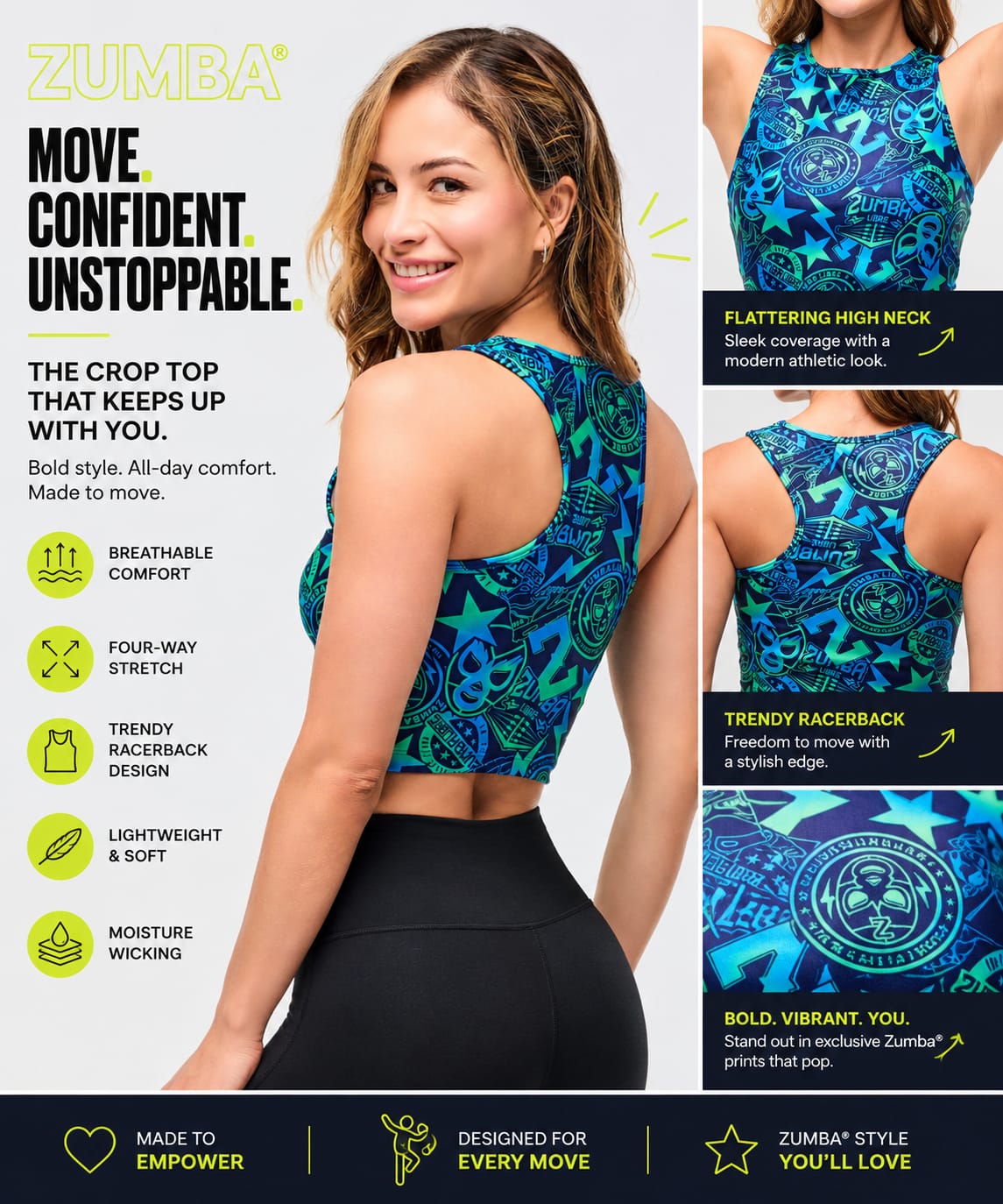 |ZA|Zumba® Libre High Neck Crop Tank