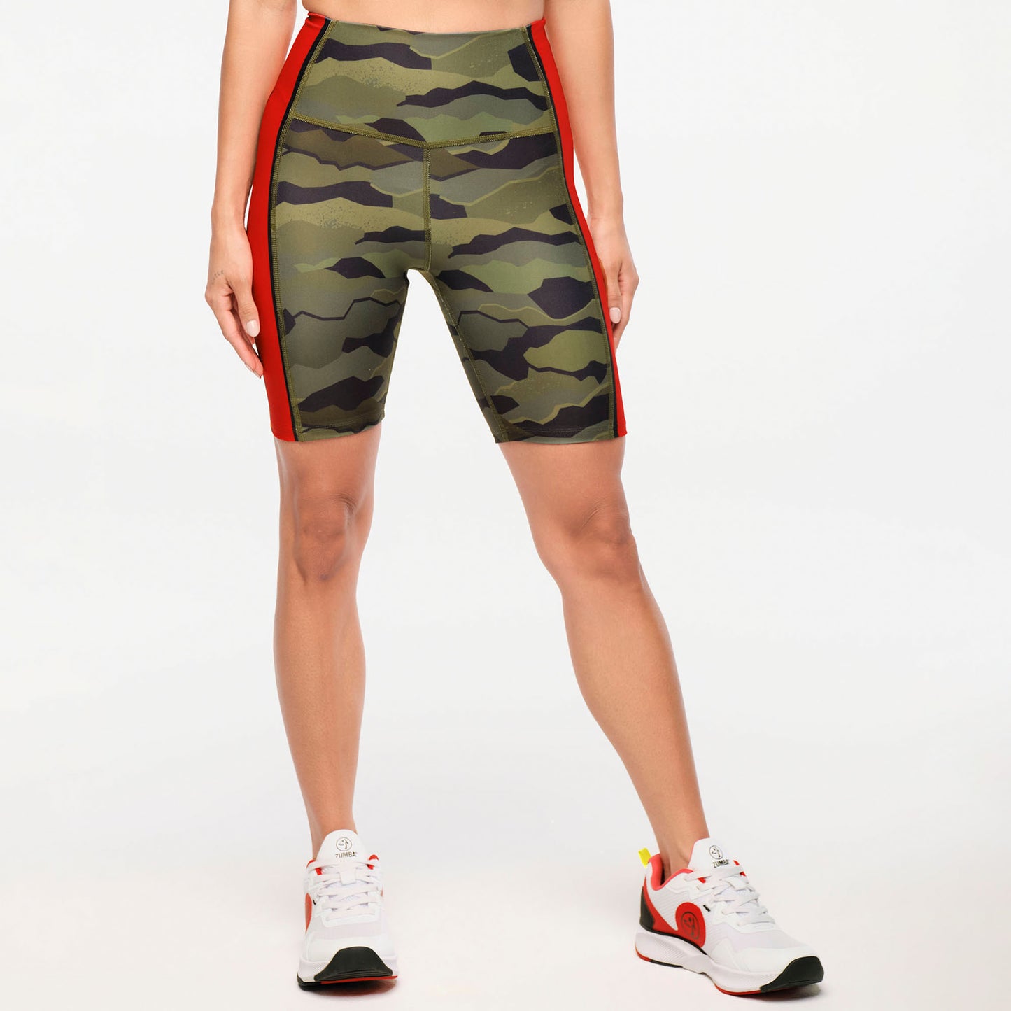 Zumba® Explore High Waisted Biker Shorts - Olive Expedition