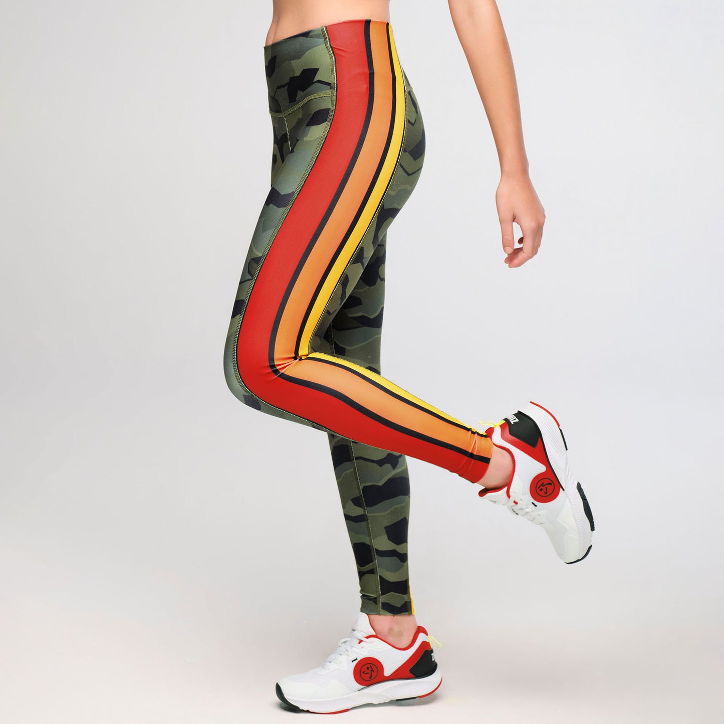 Zumba® Explore High Waisted Ankle Leggings With Side Panels - Olive Expedition