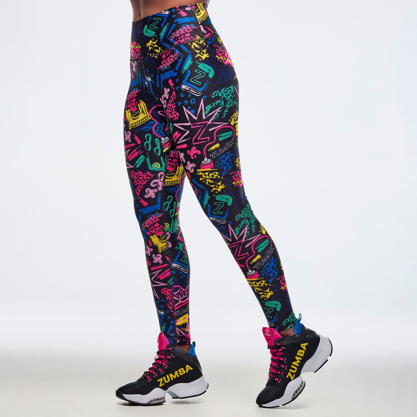 Sizzlin' High Waisted Ankle Leggings - Black/Pink