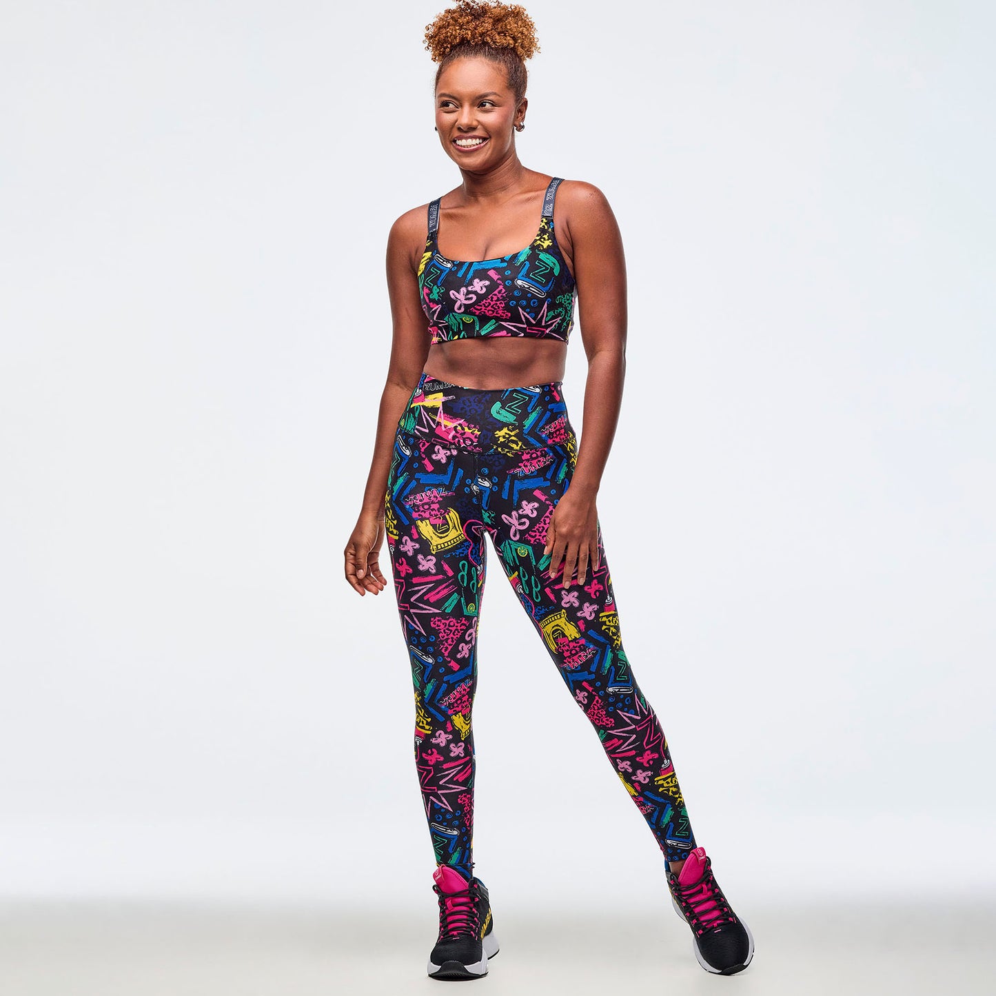 Sizzlin' High Waisted Ankle Leggings - Black/Pink
