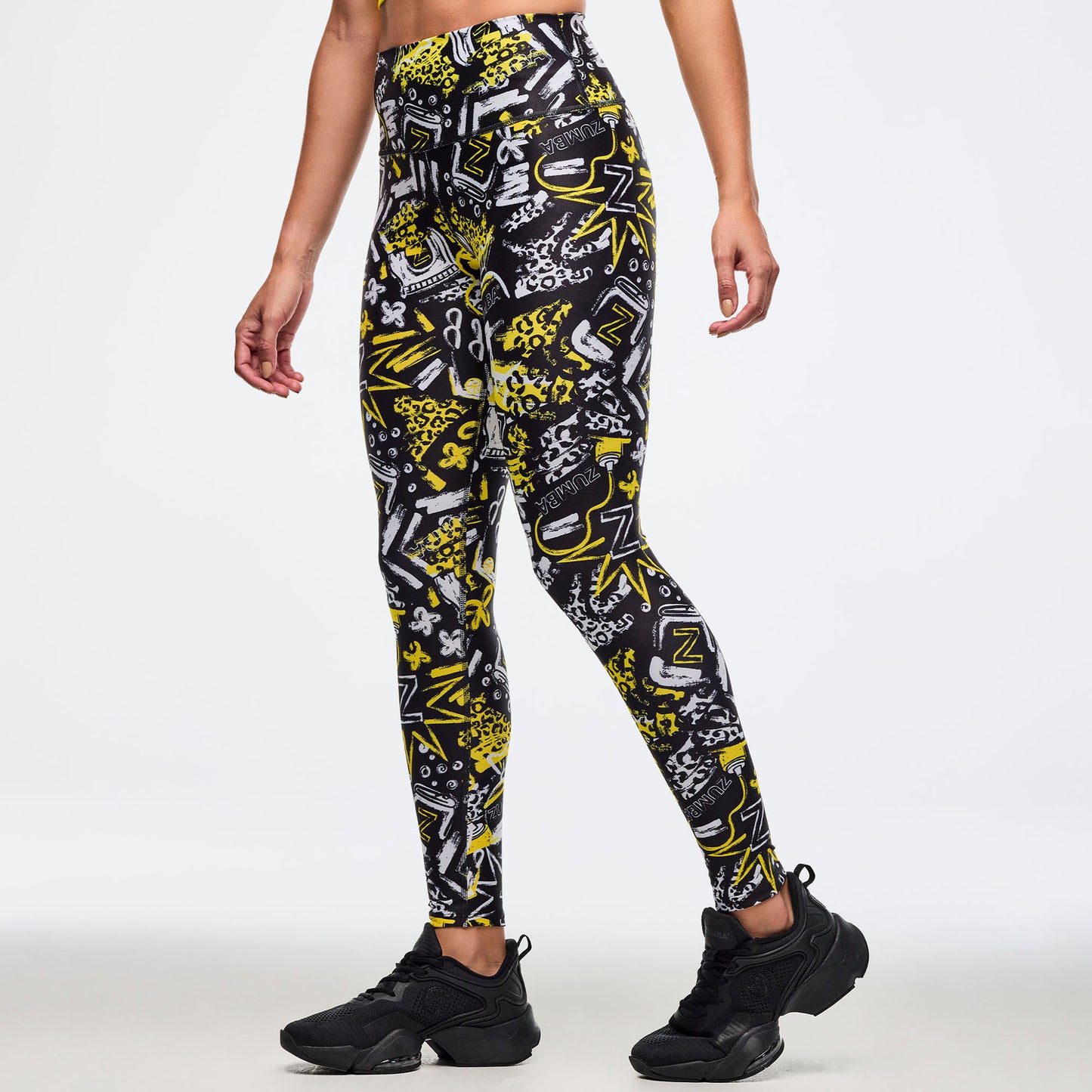 Sizzlin' High Waisted Ankle Leggings - Black/Yellow