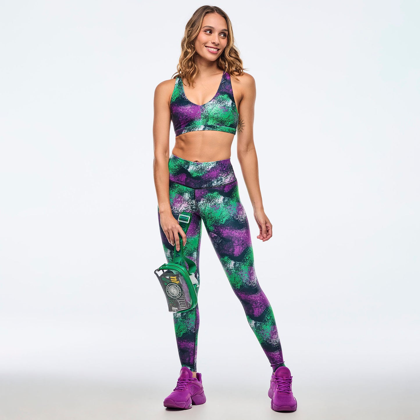 Apres Zumba®  High Waisted Ankle Leggings - Green/Purple