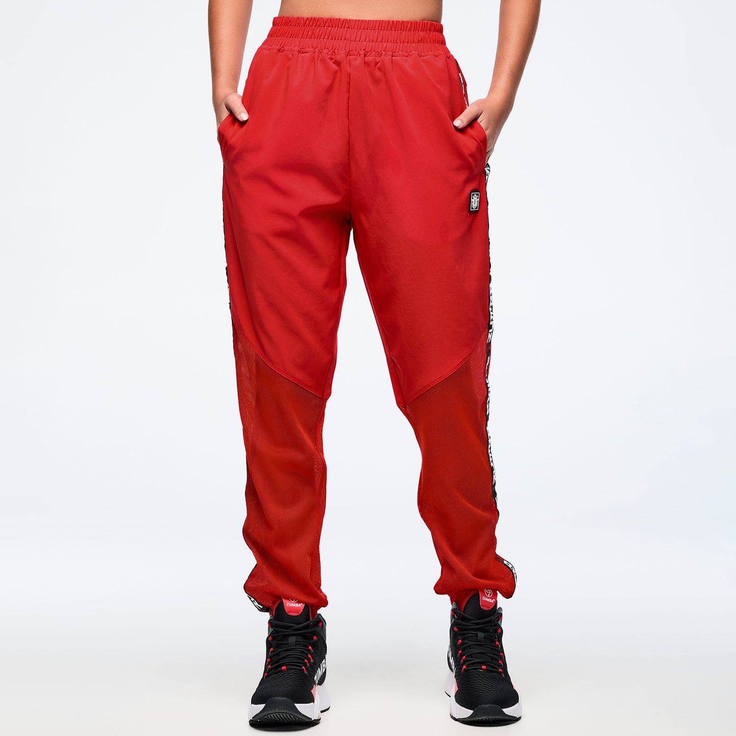 Eastern Flavor High Waisted Woven Track Pants With Mesh