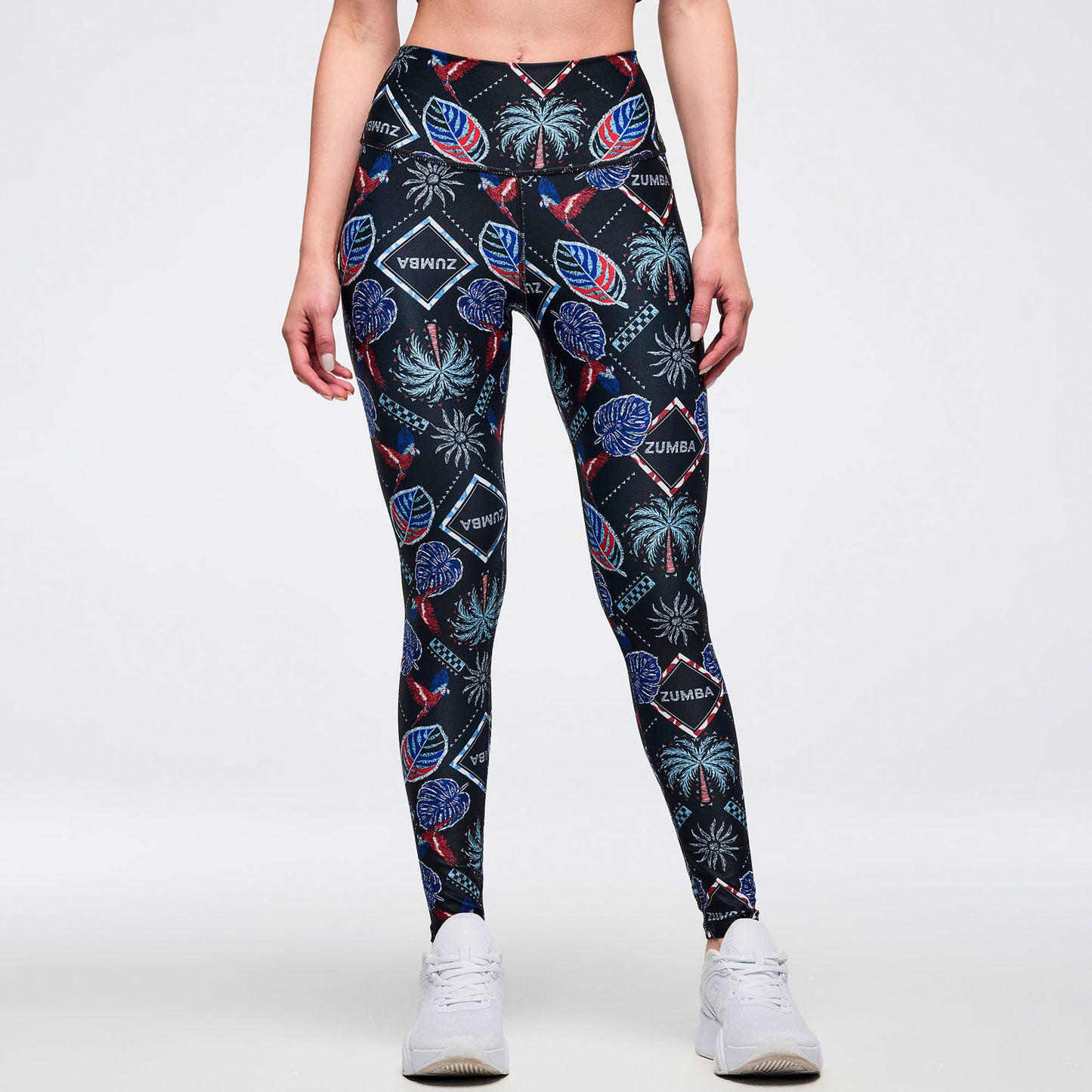 Latin Movement High Waisted Ankle Leggings - Blue/Red