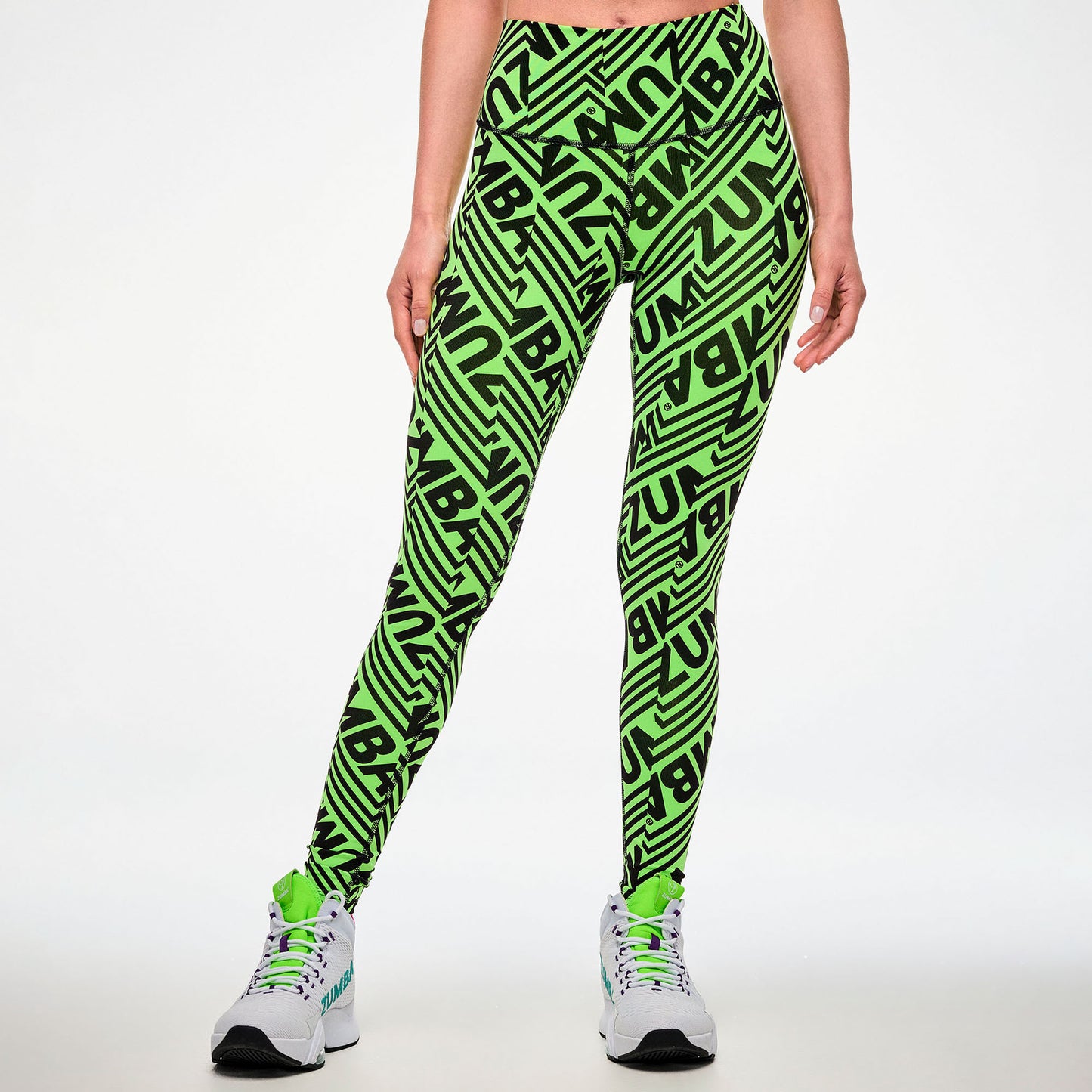 Electric Feel Z-Lift High Waisted Ankle Leggings - Green/Black