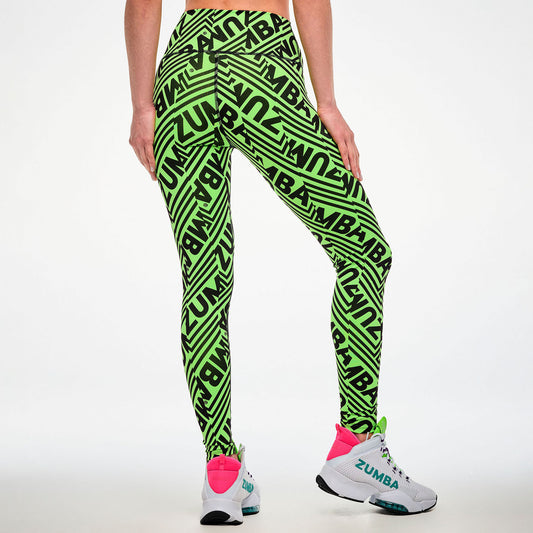 Electric Feel Z-Lift High Waisted Ankle Leggings - Green/Black