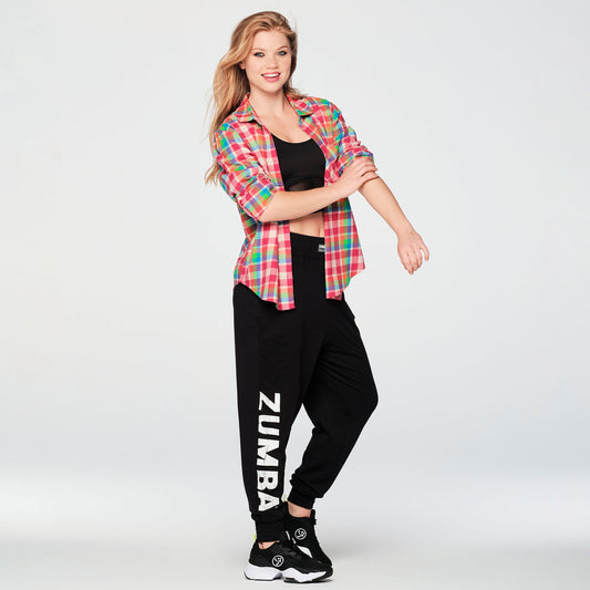 Zumba® Plaid Pop Button Down