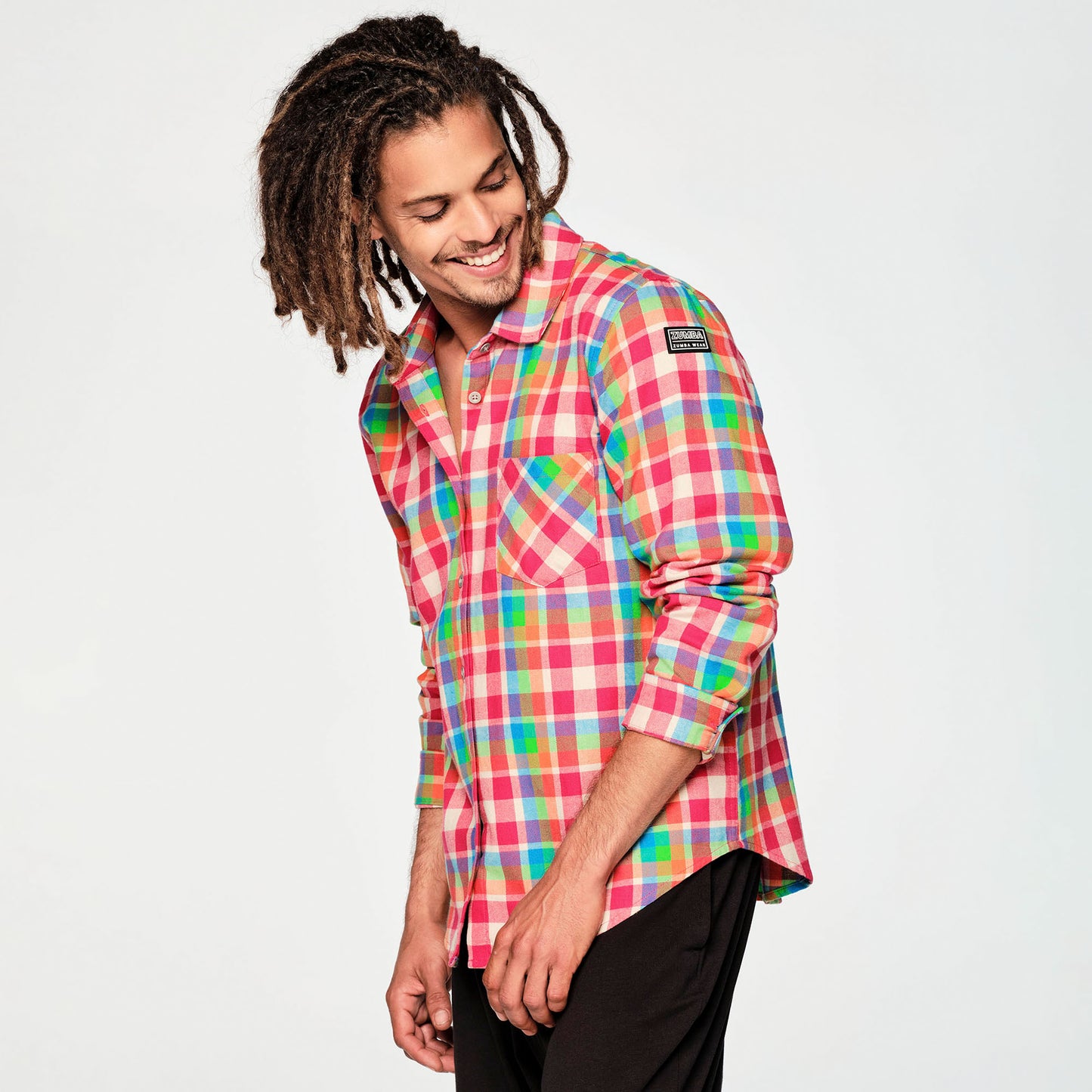 Zumba® Plaid Pop Button Down