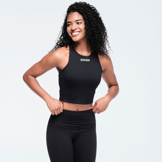 Funscape High Neck Crop Tank - Bold Black