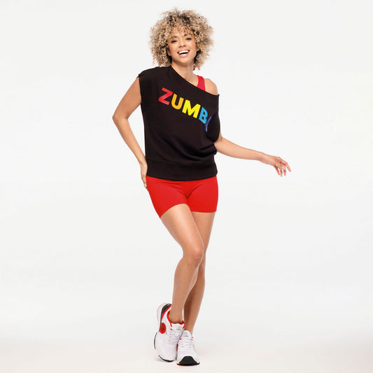 Zumba® Explore Off The Shoulder Short Sleeve Sweatshirt - Bold Black