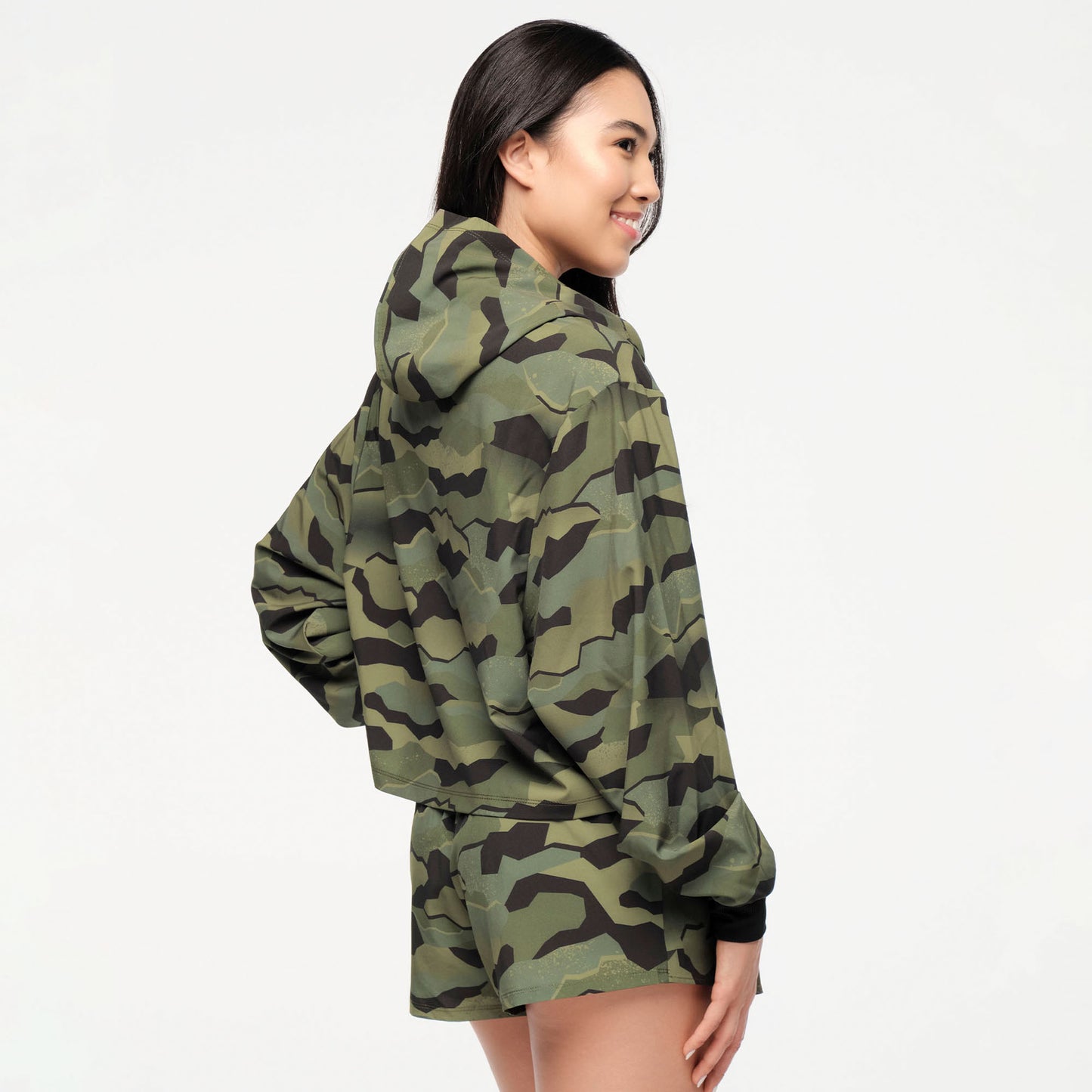 Zumba® Explore Crop Woven Zip-Up Hoodie - Olive Expedition