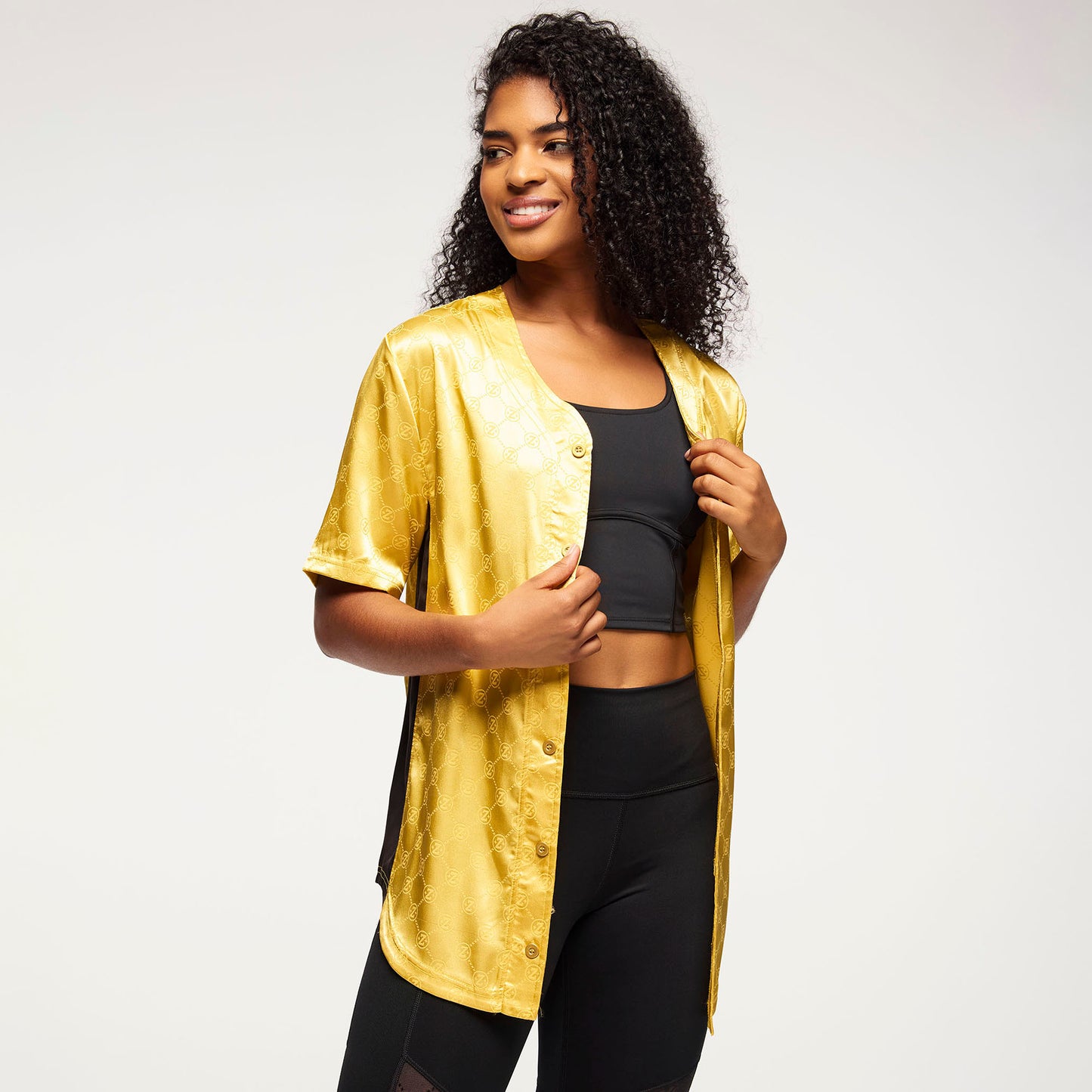 Zumba® Runway Baseball Button Up Jersey - Gold