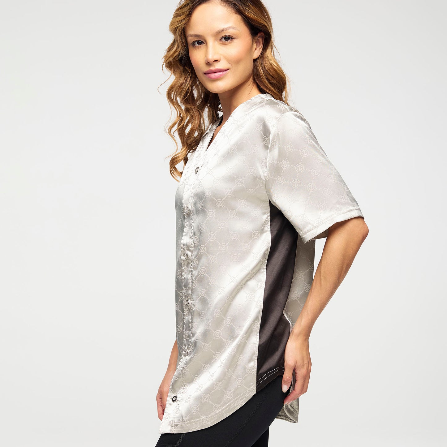 Zumba® Runway Baseball Button Up Jersey - Silver