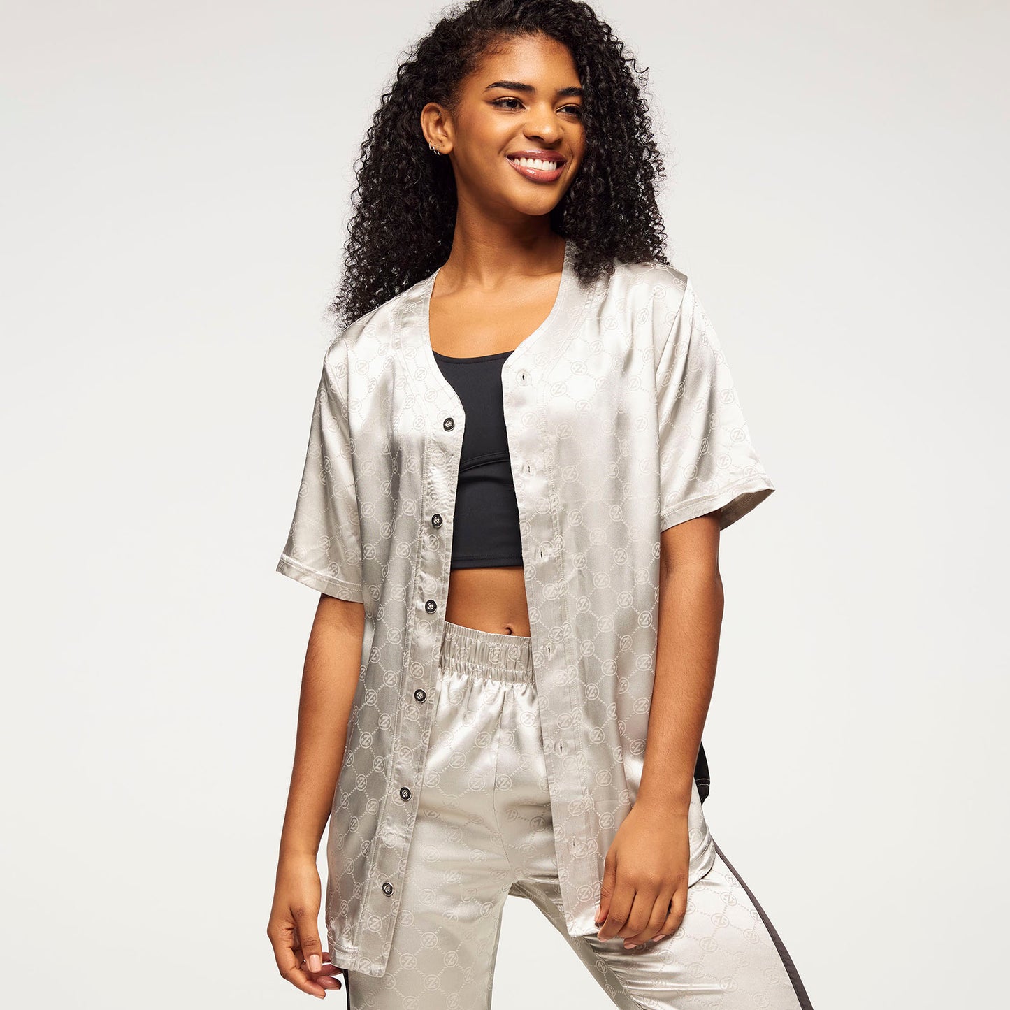 Zumba® Runway Baseball Button Up Jersey - Silver