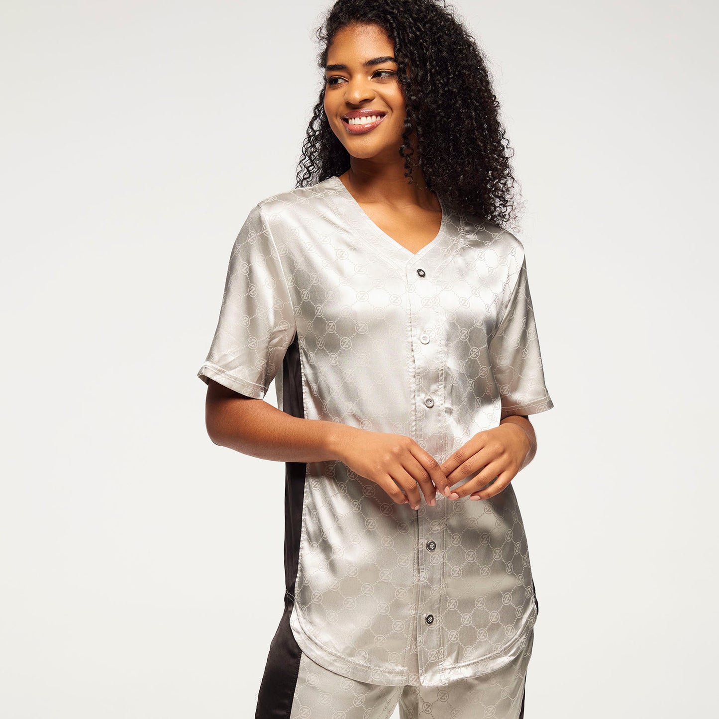 Zumba® Runway Baseball Button Up Jersey - Silver