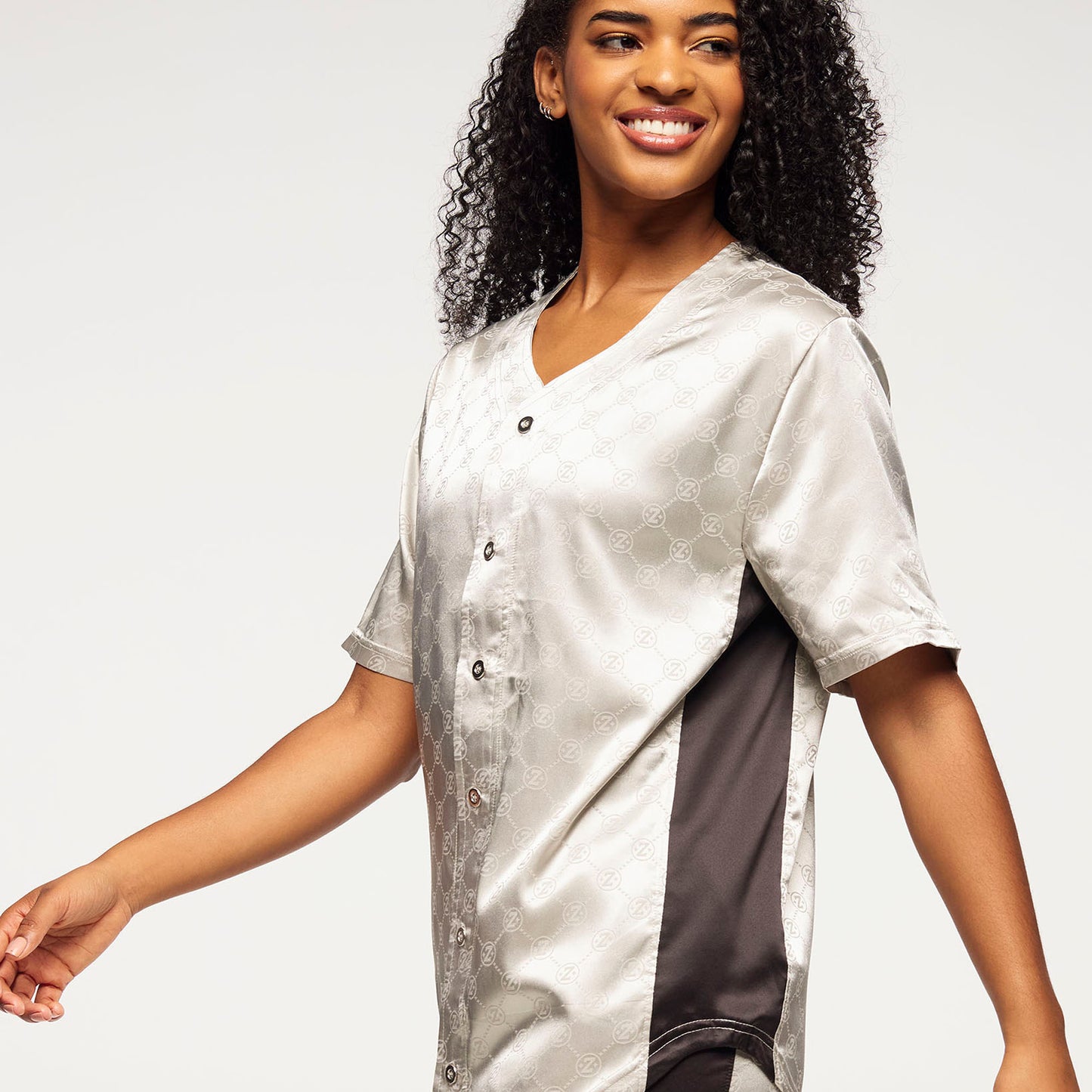 Zumba® Runway Baseball Button Up Jersey - Silver