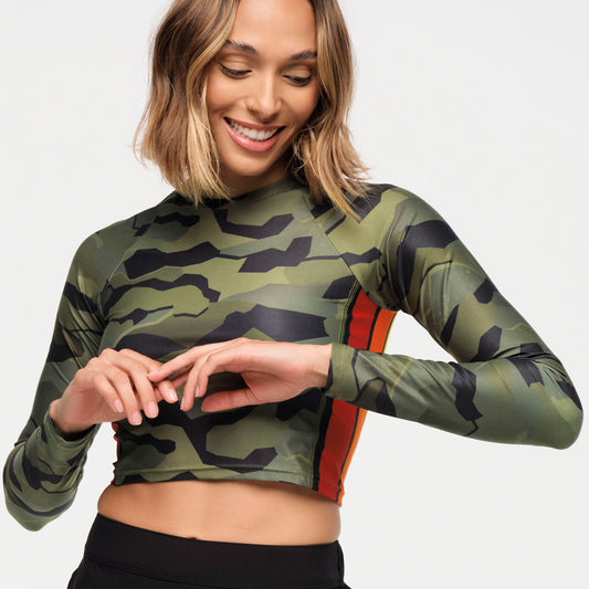 Zumba® Explore Long Sleeve Crew Neck Top - Olive Expedition