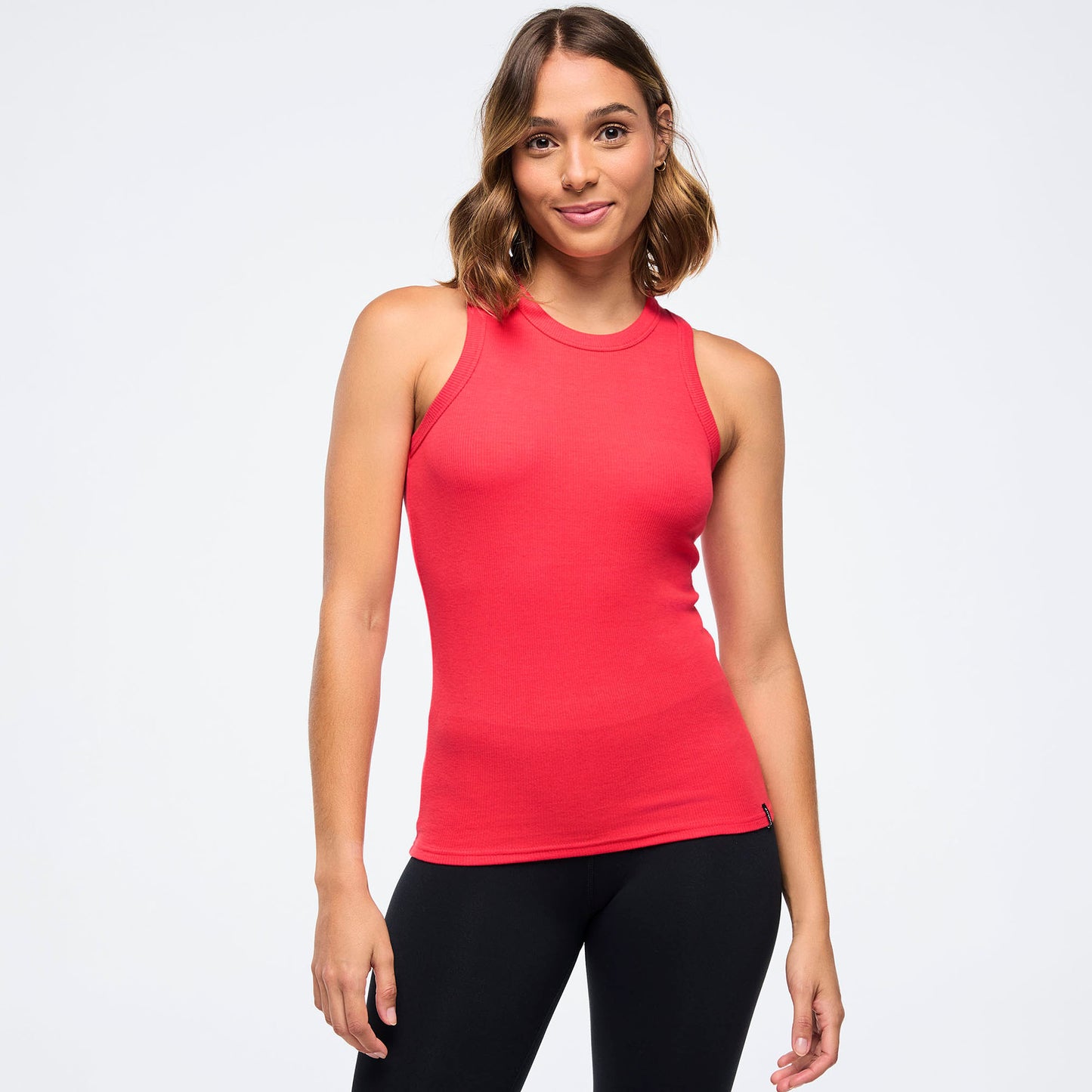 Zumba® Haus Fitted High Neck Rib Tank - Cherry