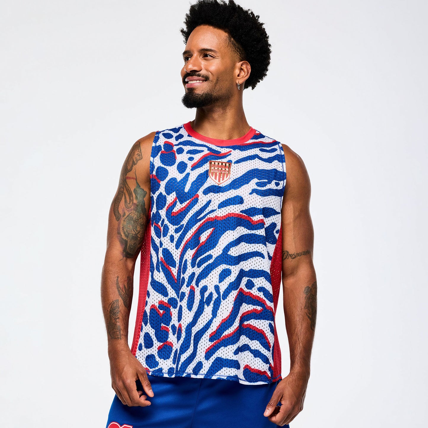 | Victory Crew Neck Muscle Tank - White/Blue