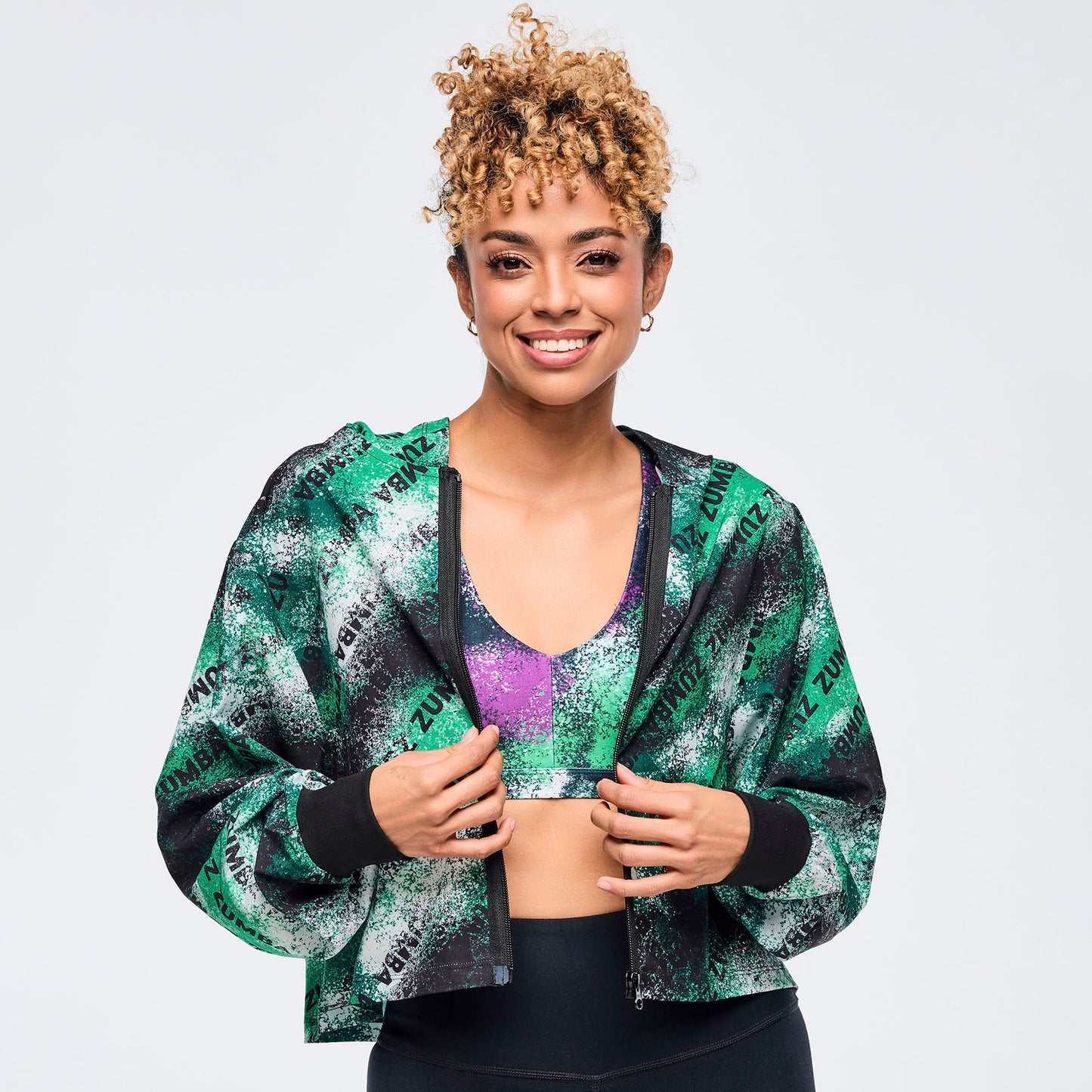 Apres Zumba®  Crop Woven Zip-Up Hoodie