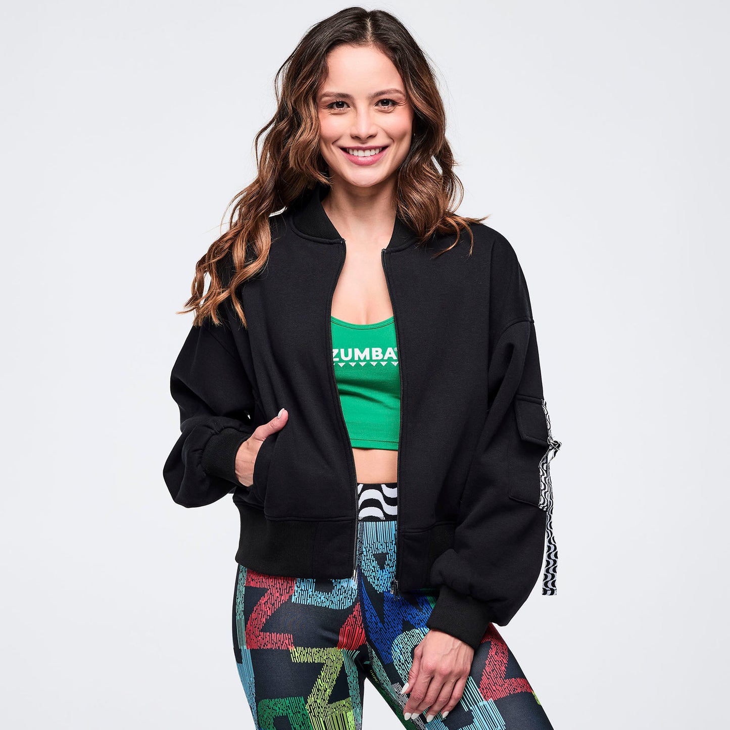 Latin Movement Drop Shoulder Zip-Up Jacket