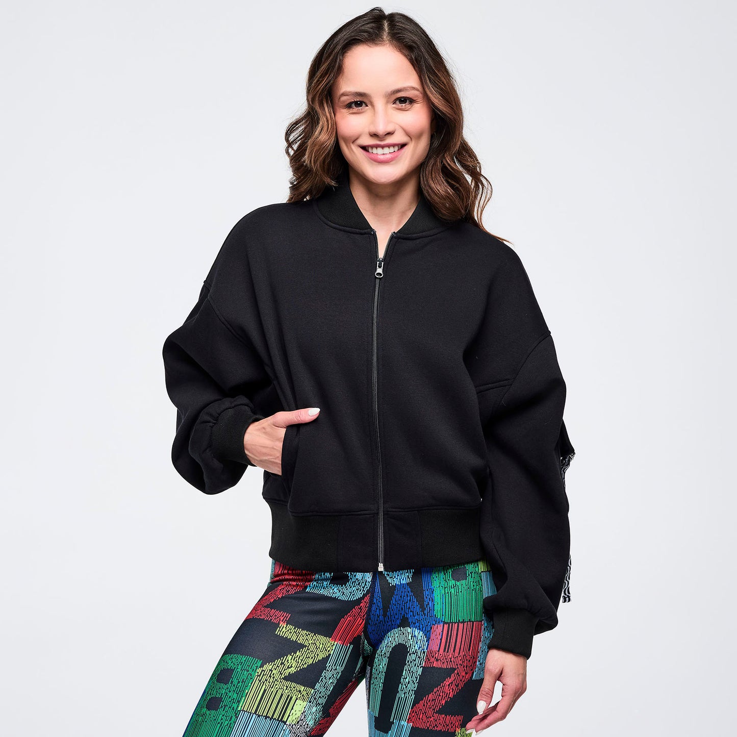 Latin Movement Drop Shoulder Zip-Up Jacket