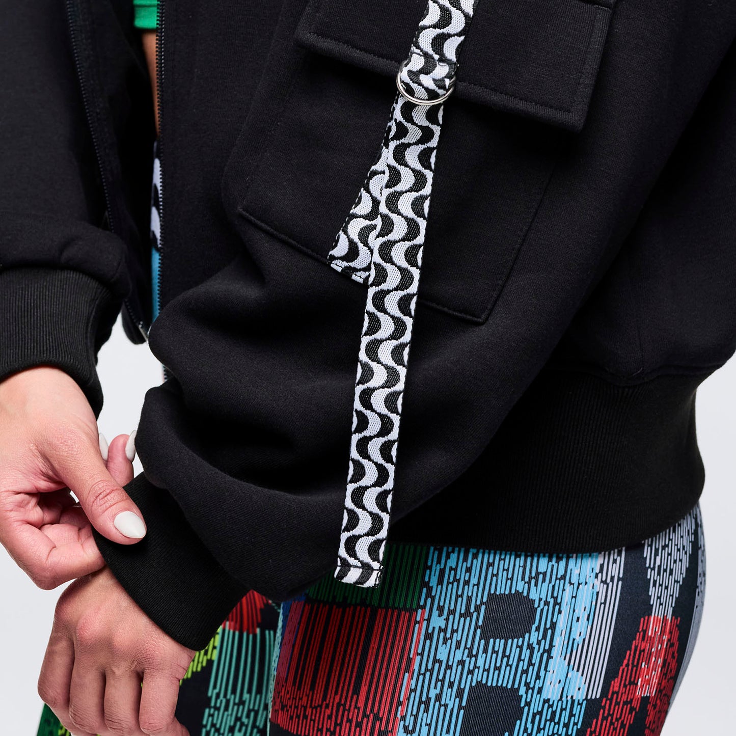 Latin Movement Drop Shoulder Zip-Up Jacket