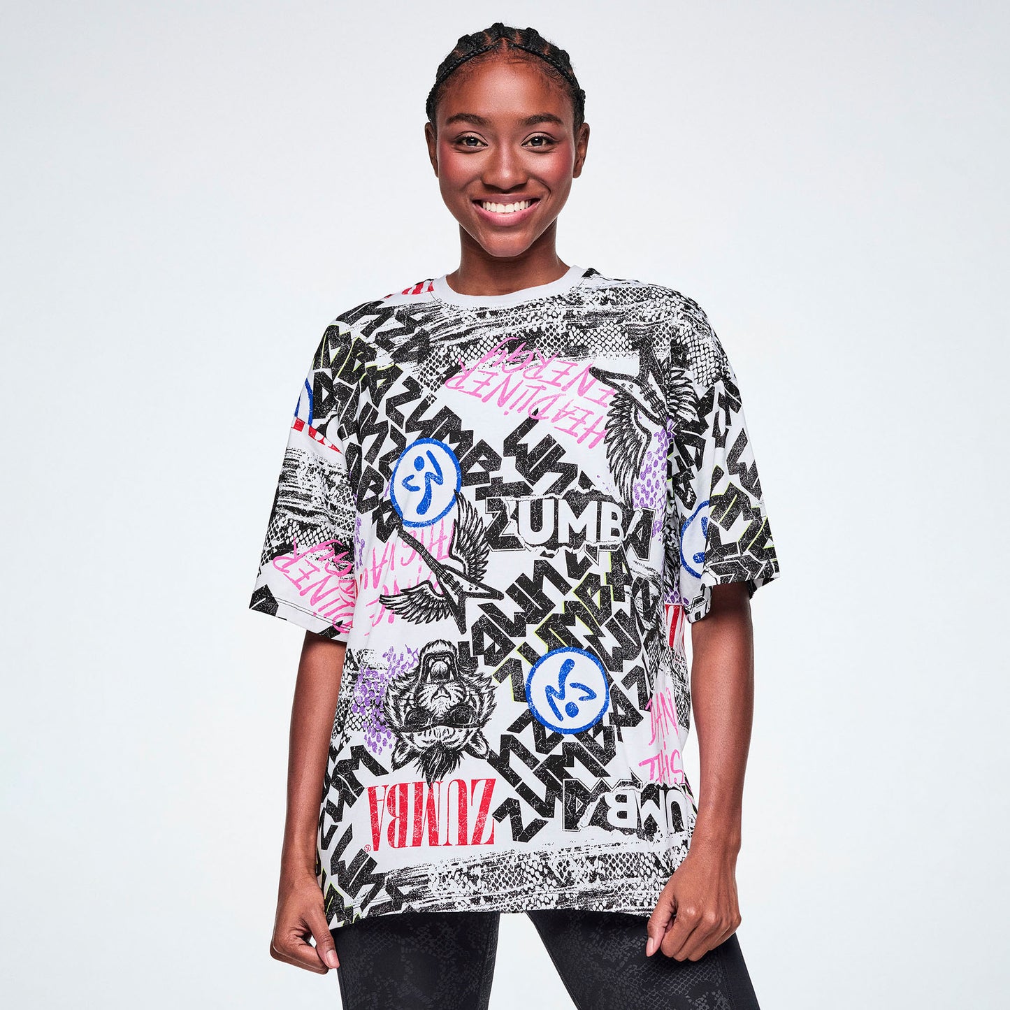 Rock 'n' Roll Oversized Drop Shoulder Tee - White/Black