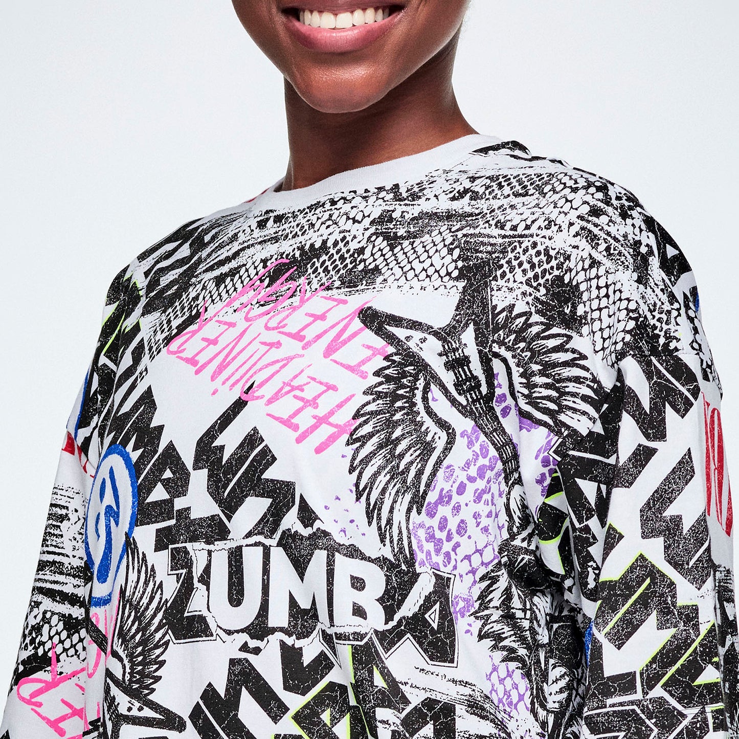 Rock 'n' Roll Oversized Drop Shoulder Tee - White/Black
