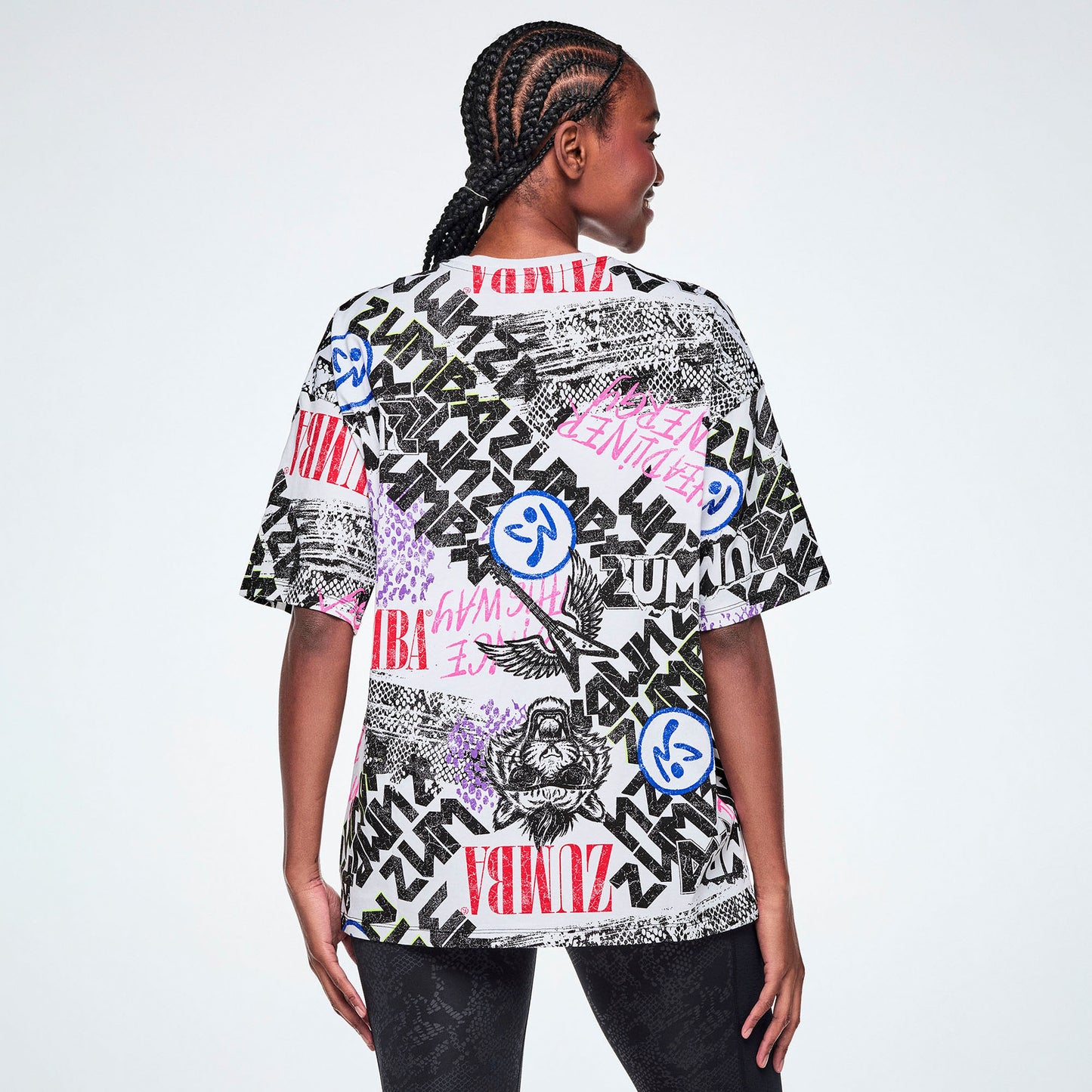 Rock 'n' Roll Oversized Drop Shoulder Tee - White/Black