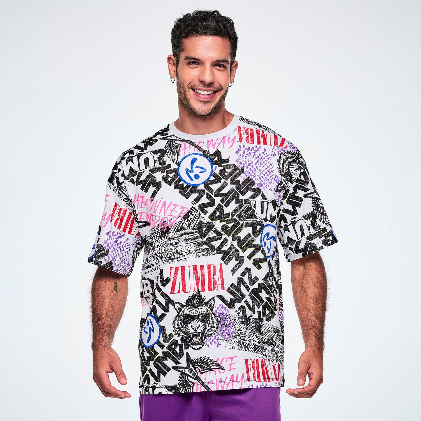 Rock 'n' Roll Oversized Drop Shoulder Tee - White/Black