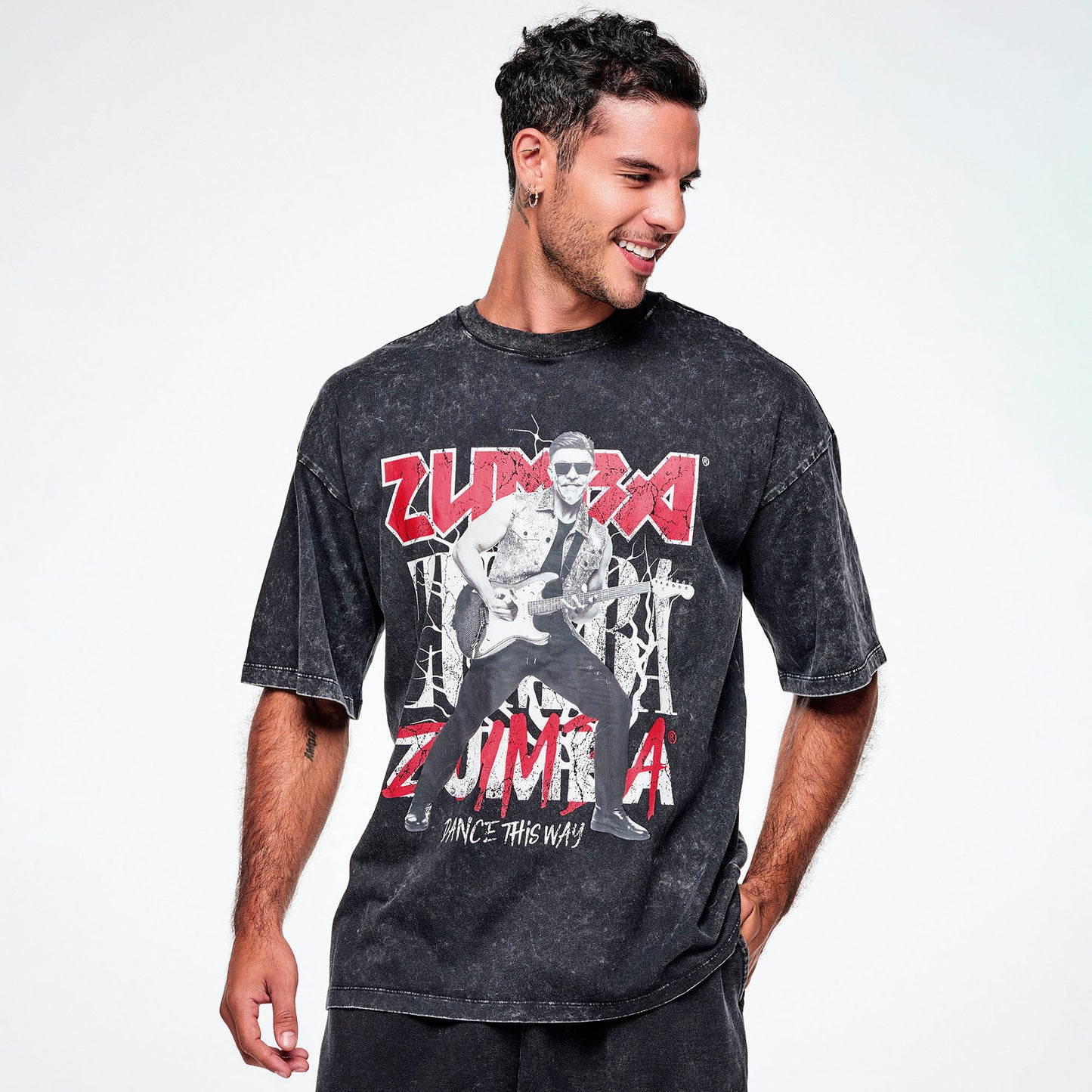 Rock 'n' Roll Oversized Drop Shoulder Tee - Black