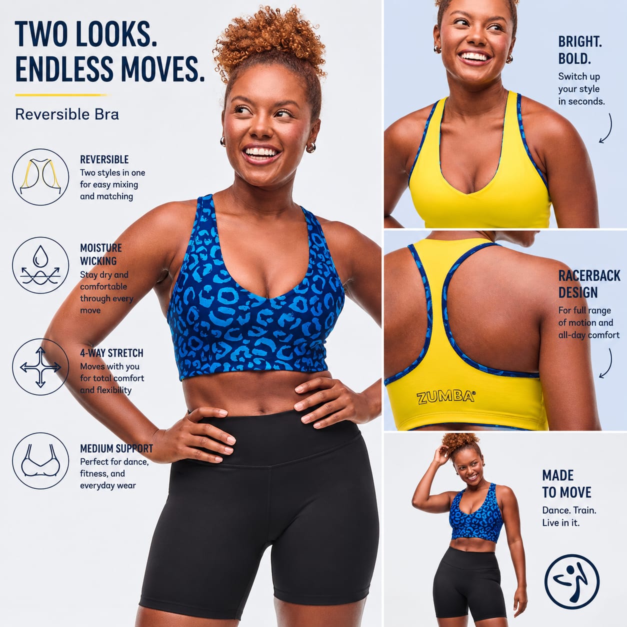 |ZA|Sizzlin' Reversible Racerback V-Bra - Navy/Yellow